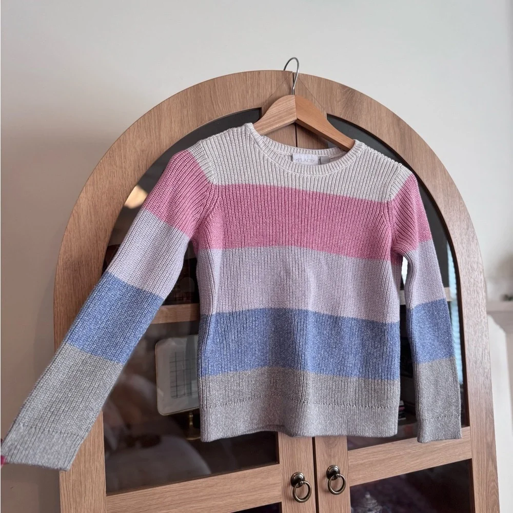 The Children’s Place Girls Pink & Blue Striped Sweater Size 7/8 Cozy Knit